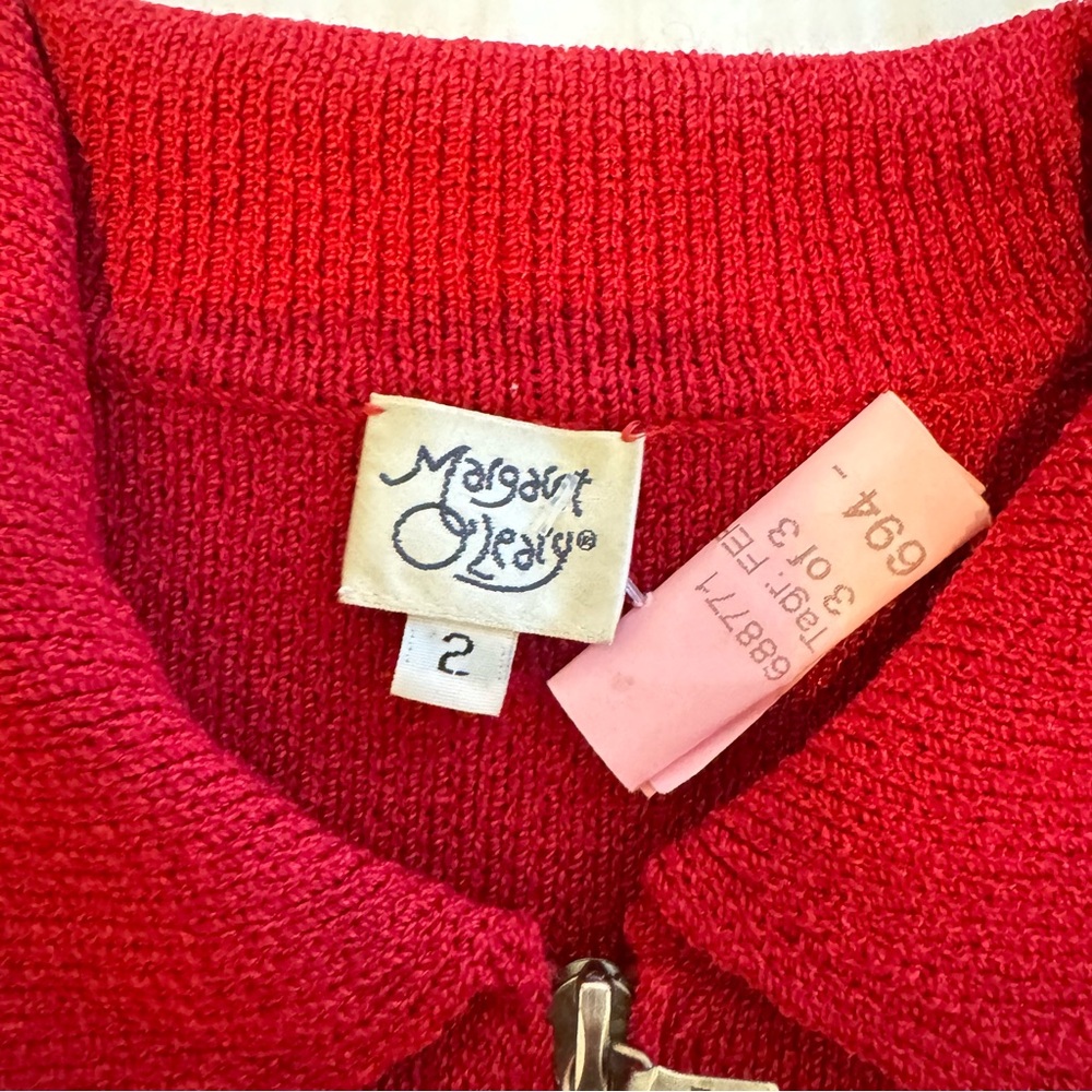 Vintage 1980s Margaret O’Leary Women Red Wool Zip Front Knit Jacket Size 2 - Picture 10 of 11